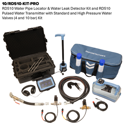 RD510 Water Pipe Locator & Standard and High Pressure Pulsed Water Transmitter Kits (4 & 10 bar)