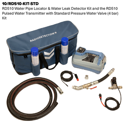 RD510 Water Pipe Locator & Standard and High Pressure Pulsed Water Transmitter Kits (4 & 10 bar)