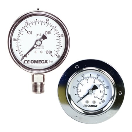 Stainless Steel, Dual Scale, Bar and Psi Pressure Gauges